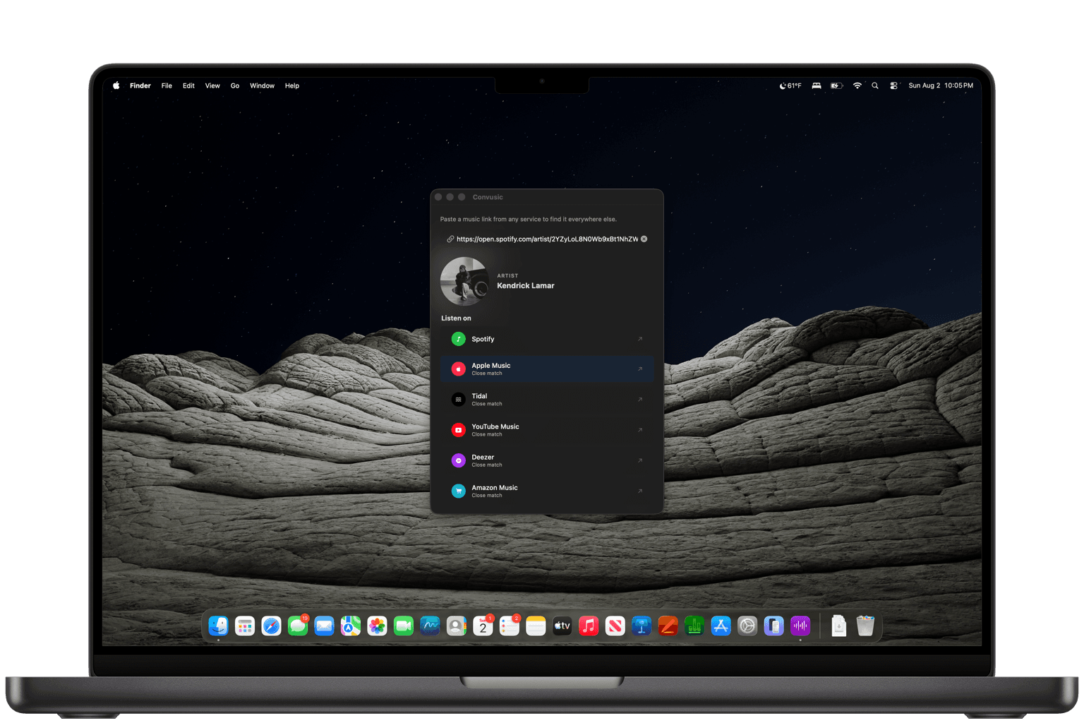 The Convusic app on a MacBook Pro