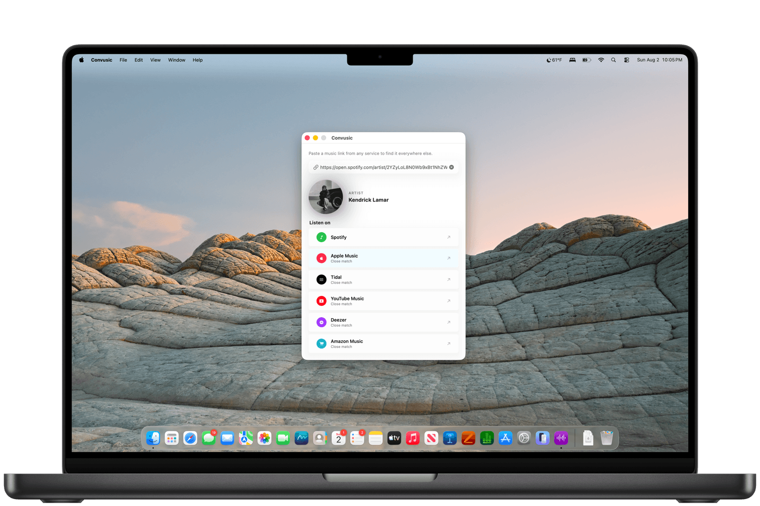 The Convusic app on a MacBook Pro
