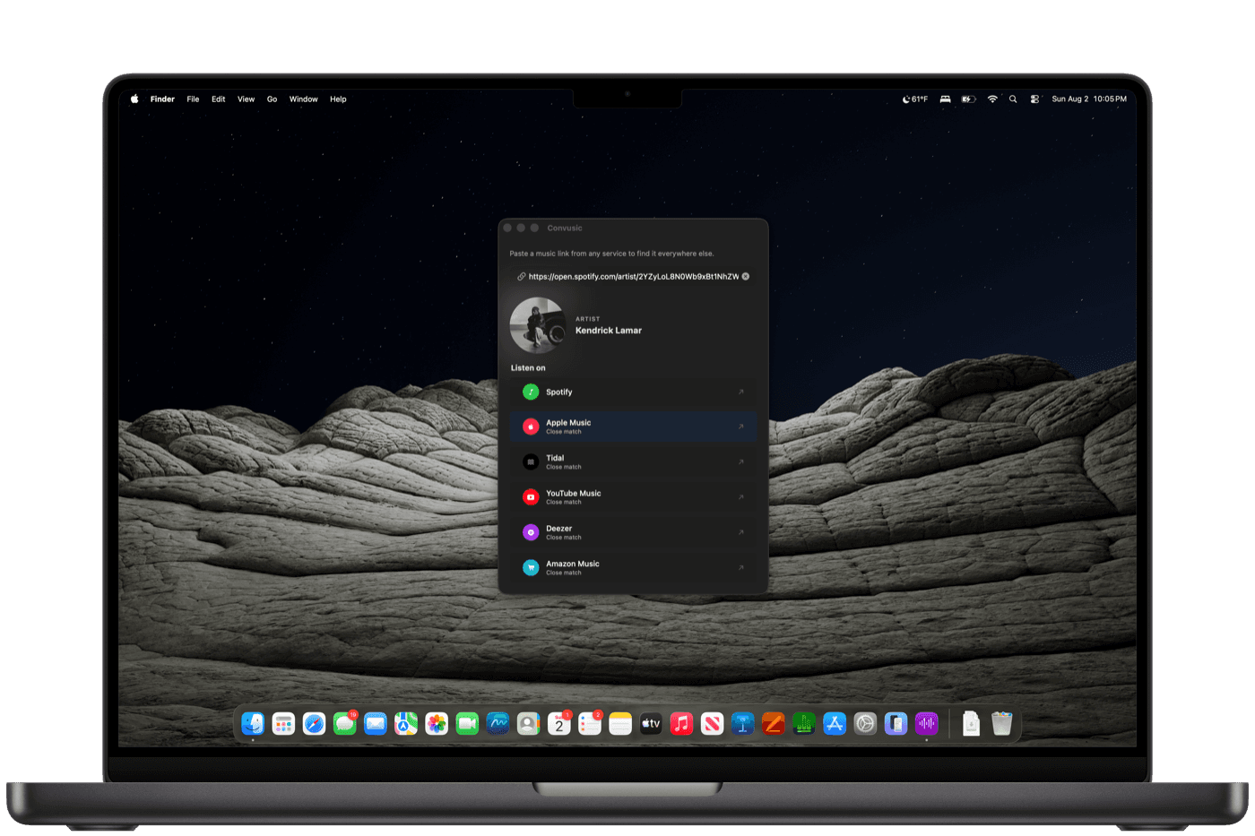 The Convusic app on a MacBook Pro